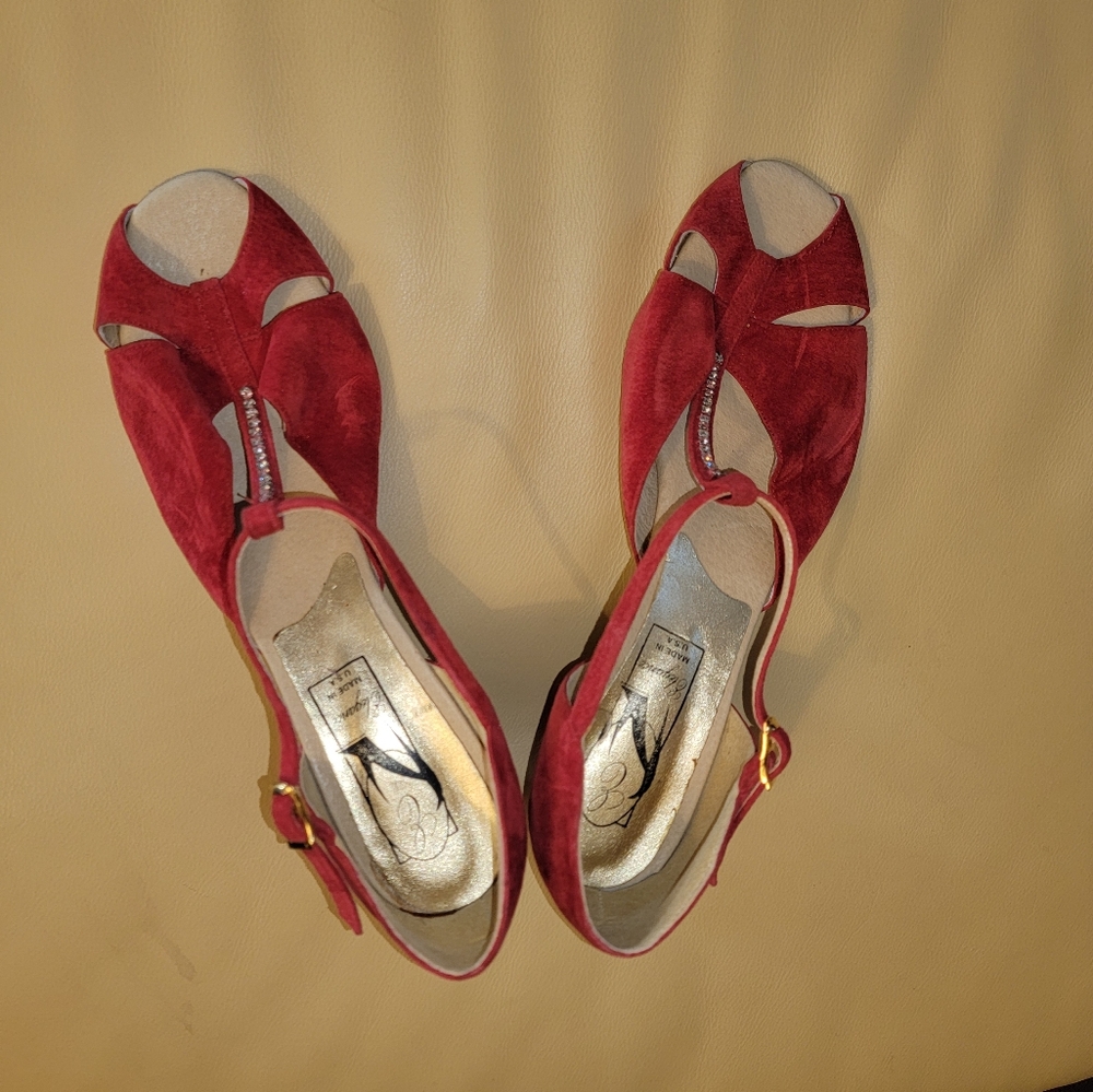NEW Red Suede Latin Dance Shoes Women's Open Toe Shoes Size 10M